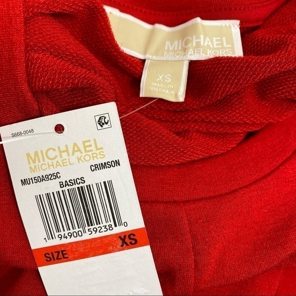 Michael Kors XS Solid Red Cold 3/4 Sleeve Cold Shoulder Twist Top Shirt Soft - Picture 6 of 8